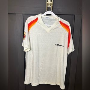 Vintage Walt Disney World Shirt Mens Large Beige Mickey Mouse Theme Park 1970s